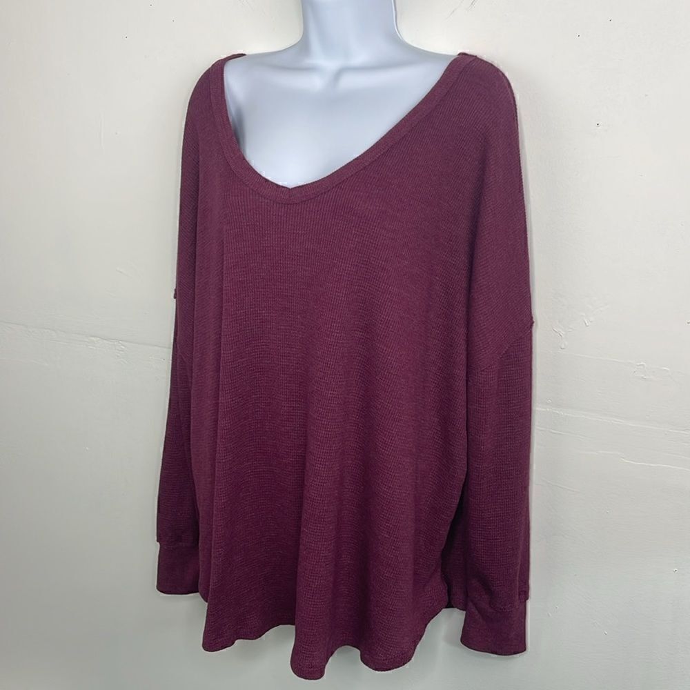 Woman Within Waffle Knit Thermal Shirt Long Sleeve Purple size 2X - Picture 2 of 12